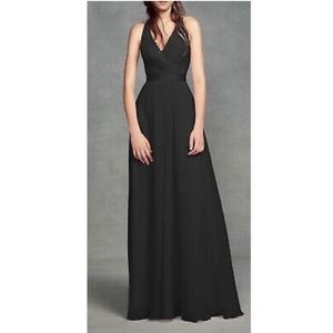 Vera Wang Black Ebony Chiffon Halter Bridesmaid Dress